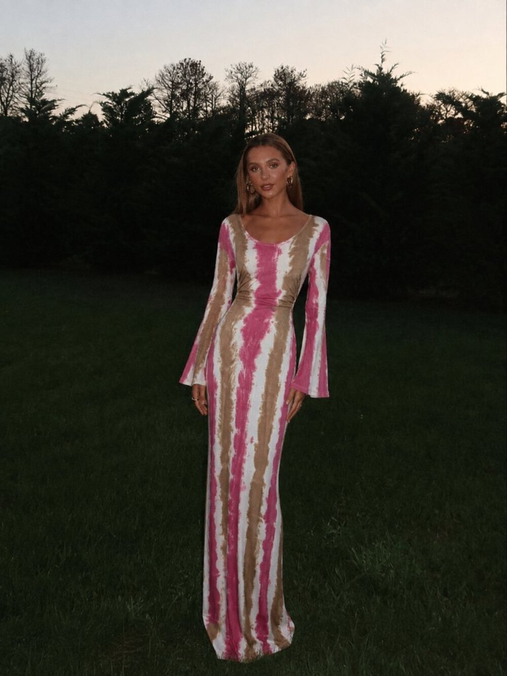 Tie Die Maxi Dress Open Back Size Small Long Sleeve Resort